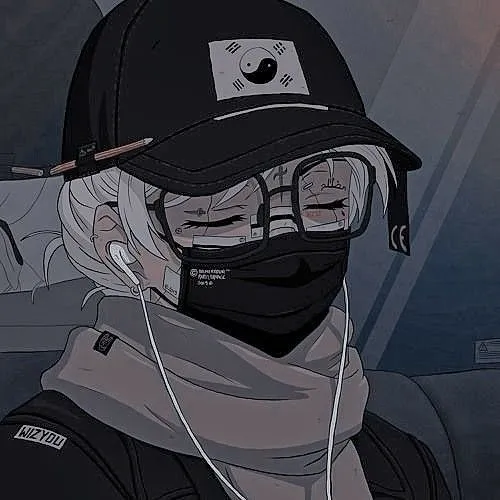Hình đại diện Tiktok anime nữ đeo khẩu trang đen ánh nhẹ