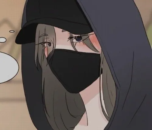 Ảnh profile Threads anime thiếu nữ khẩu trang đen bố cục cận