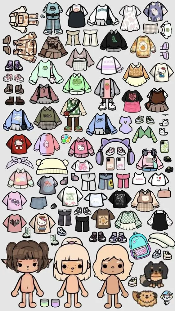 Bảng màu mẫu các trang phục và phụ kiện của Toca Boca Bảng màu mẫu các trang phục và phụ kiện của Toca Boca