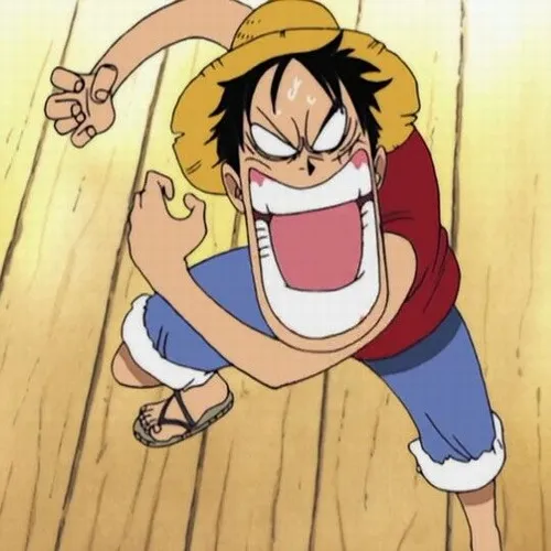 Meme Luffy vui khi nhìn kho báu sáng rực lên.