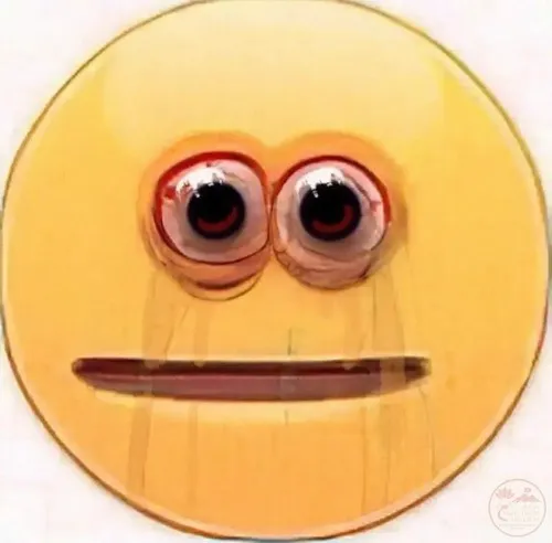 Ảnh troll thở dài với má phồng nhẹ và miệng xẹp xuống