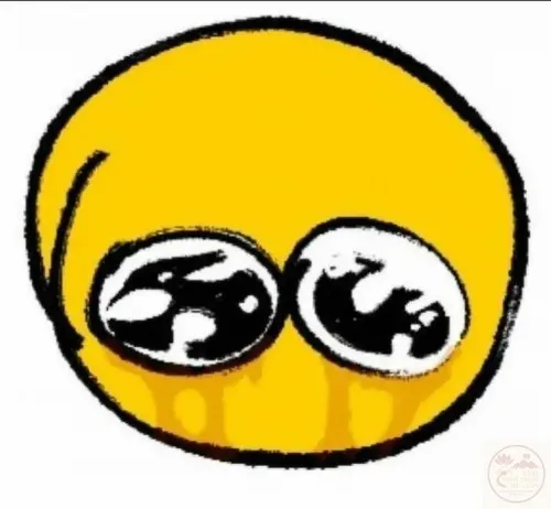 Hình meme vui đau khổ với mắt đỏ và nét mặt co lại