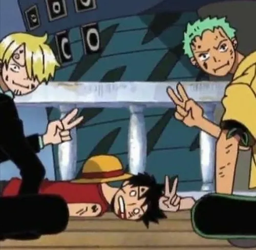 Hình meme hài Mũ Rơm nhảy nhót linh hoạt giữa không khí phiêu lưu mạnh mẽ