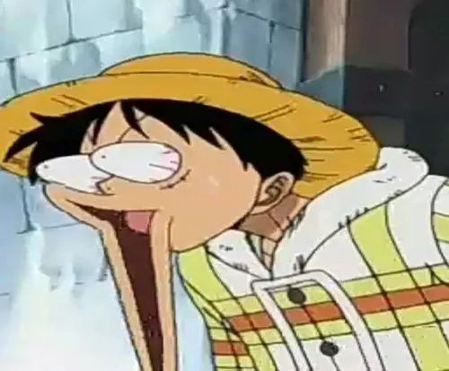 Hình chế meme vui Luffy phóng khoáng dang tay trong cơn gió mạnh đầu biển