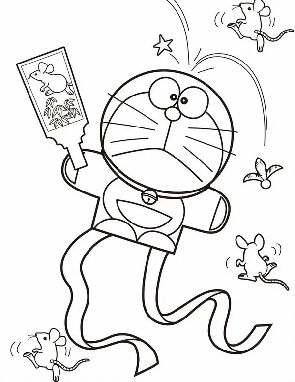 Hình tô Doremon cười rạng rỡ khi ăn bánh rán ngon