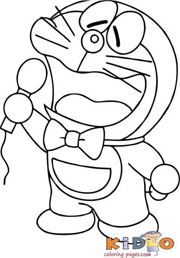 Mẫu tranh tô Doremon tắm nắng trên ghế bãi biển