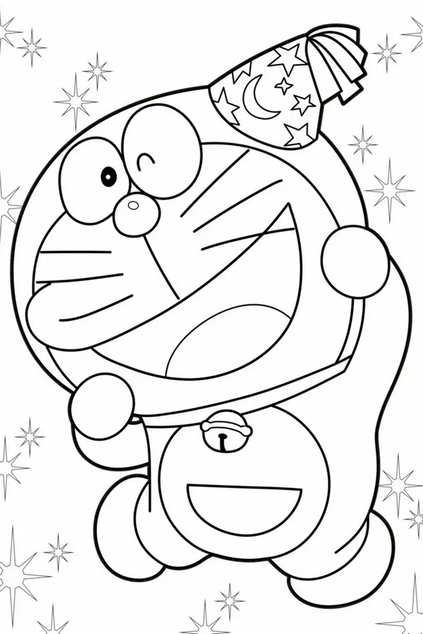 Hình vẽ tô Doremon ném tuyết cười vang giữa mùa đông