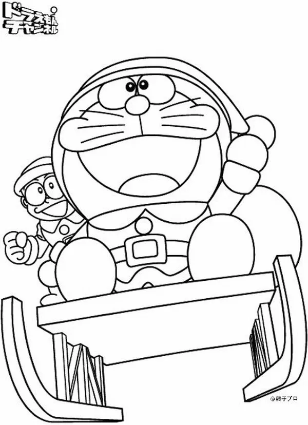 Hình tô màu mèo ú với túi thần kỳ màu vàng đẹp mắt