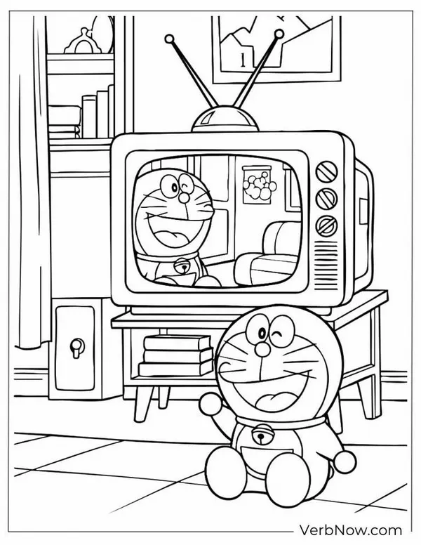 Bức tranh tô Doraemon và Shizuka chơi đùa ngoài sân