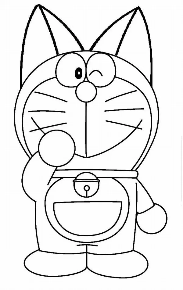 Bức tranh tô Doremon tắm biển với chiếc phao đỏ