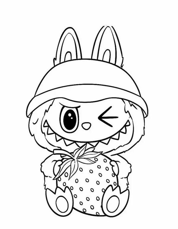 Hình tô màu Labubu ngủ ngon trong chiếc chăn chấm bi đáng yêu