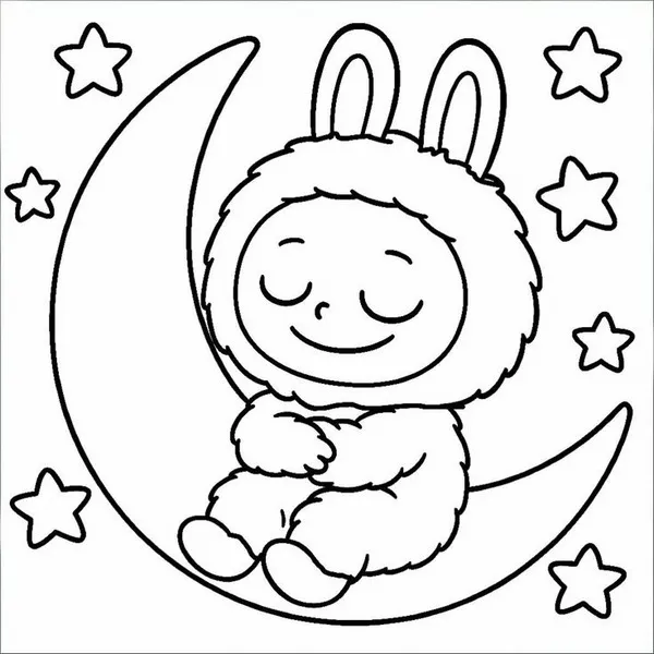 Bức tranh Labubu cầm chiếc diều hình sao bay giữa đồng cỏ