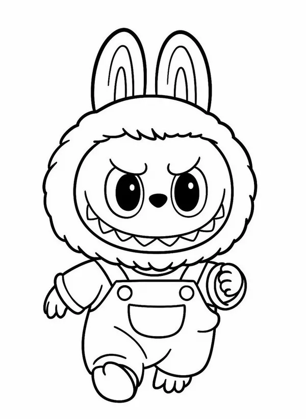 Hình tô màu Labubu đang thổi bong bóng bay khắp không gian