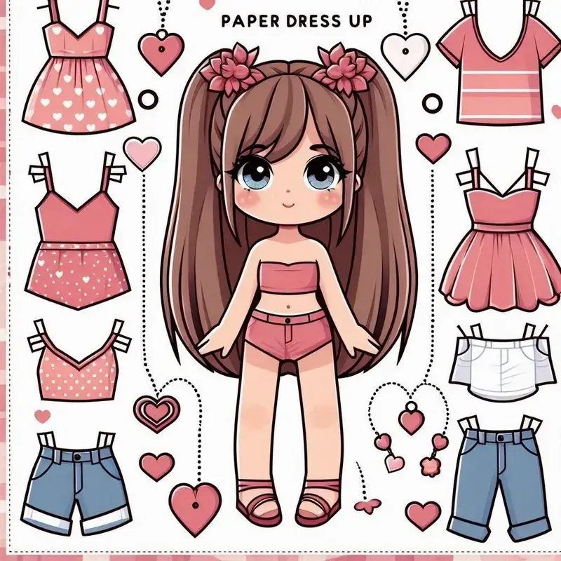 1 Bộ sưu tập tranh tô màu búp bê giấy chibi đáng yêu cho bé sáng tạo