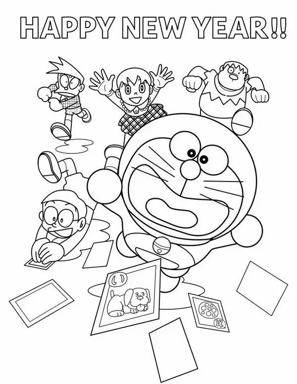 Mẫu tranh tô Doraemon thân xanh giúp bé rèn cảm xúc