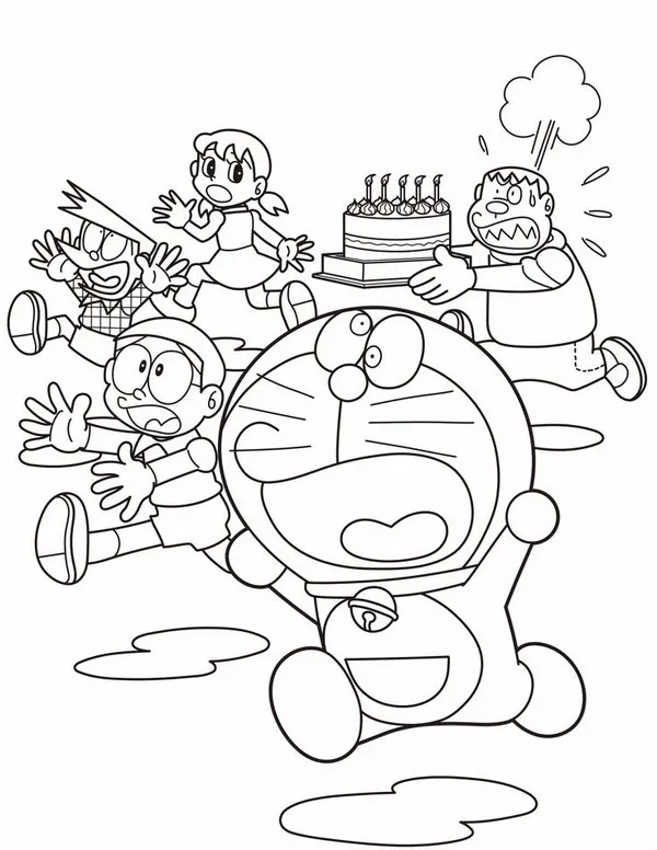 Mẫu tranh tô Doraemon thân xanh cổ đỏ dễ thương lắm