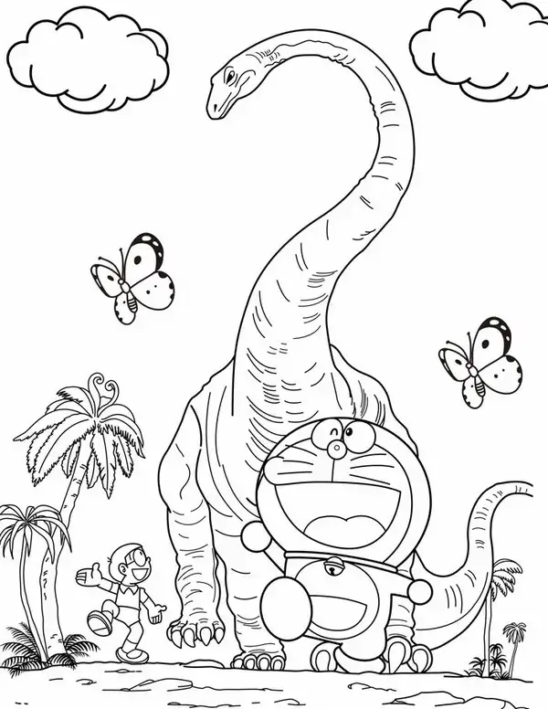 Trang tô màu Doraemon và Shizuka chơi đàn nhẹ nhàng