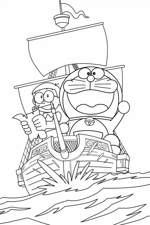 Bức tranh tô Doraemon và Shizuka đơn giản mà đẹp