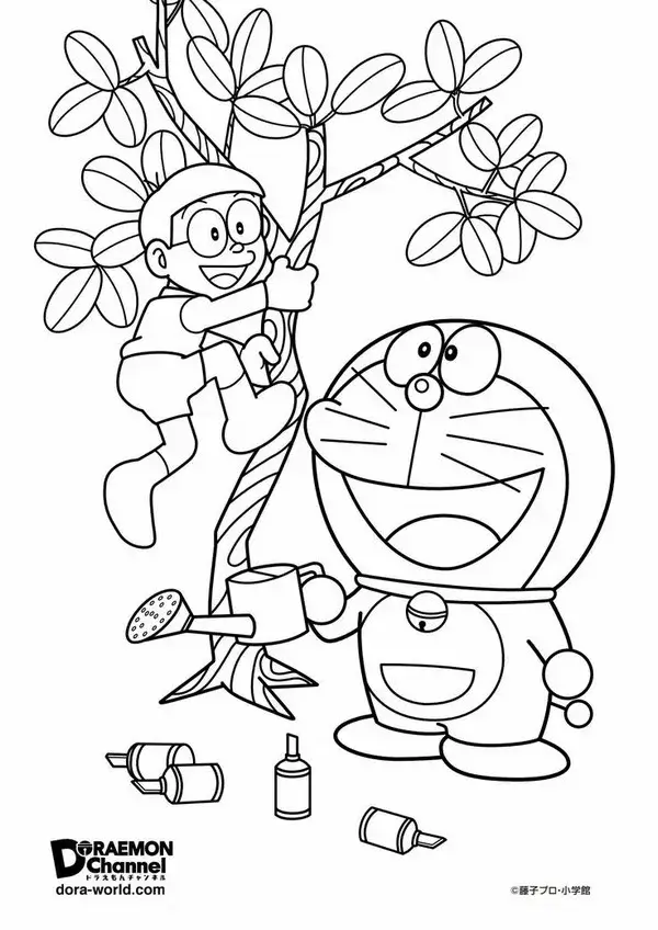 Tranh tô màu mèo máy Doraemon và Dorami vui tươi quá