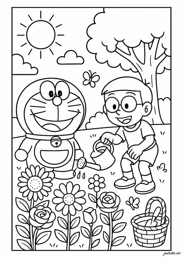 Tờ giấy tô Doraemon thân xanh với chuông vàng quen thuộc