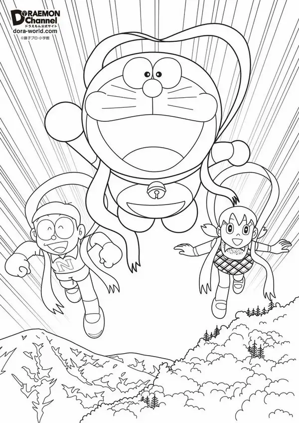 Hình tô màu Nobita và Doraemon cùng chơi bóng vui nhộn