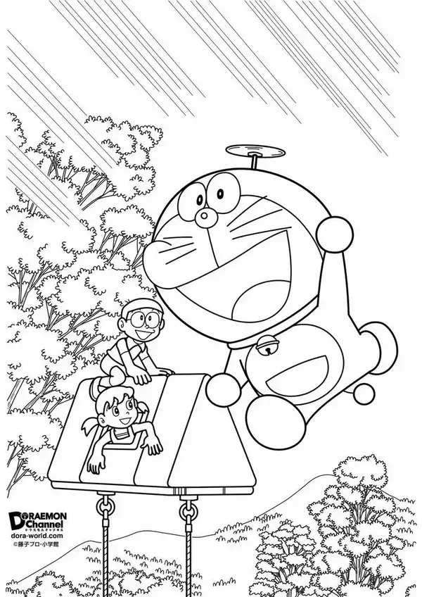 Hình tô màu mèo máy Doraemon cùng bạn bè siêu vui