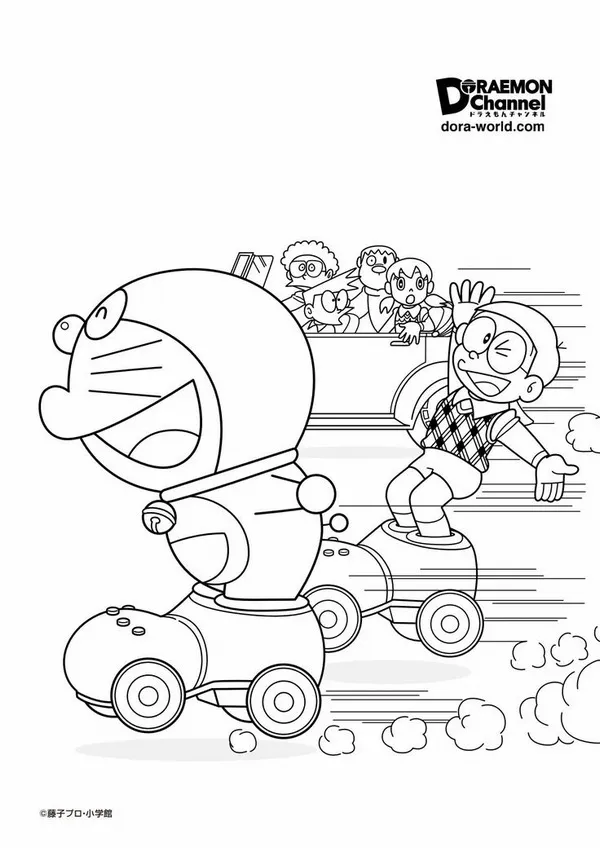 Trang tô Doraemon với cánh quạt tre bay giữa trời