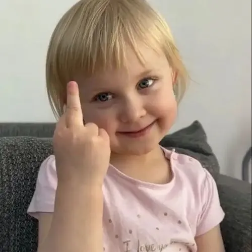 Hình troll em bé giơ ngón fuck khiến người xem bật cười.