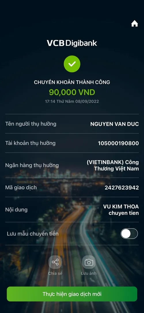 Tờ biên lai OCB chế thời gian phi thực tế