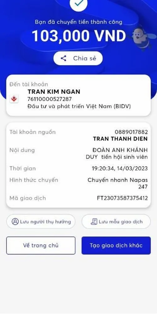 Biên lai KEB Hana Vietnam thời gian ảo nhìn sai sai