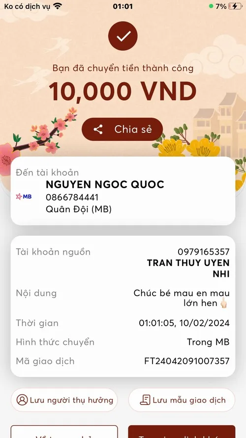 Ảnh chuyển khoản SeABank số tiền nhỏ tí vẫn rất mặn