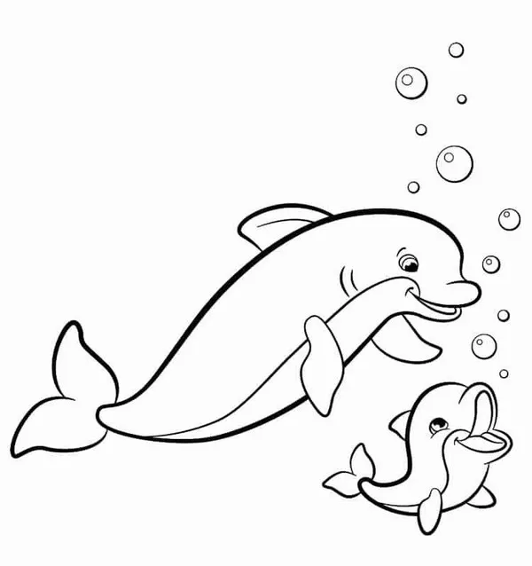 3 Bức tranh tô cá heo xanh chơi đùa cùng sao biển