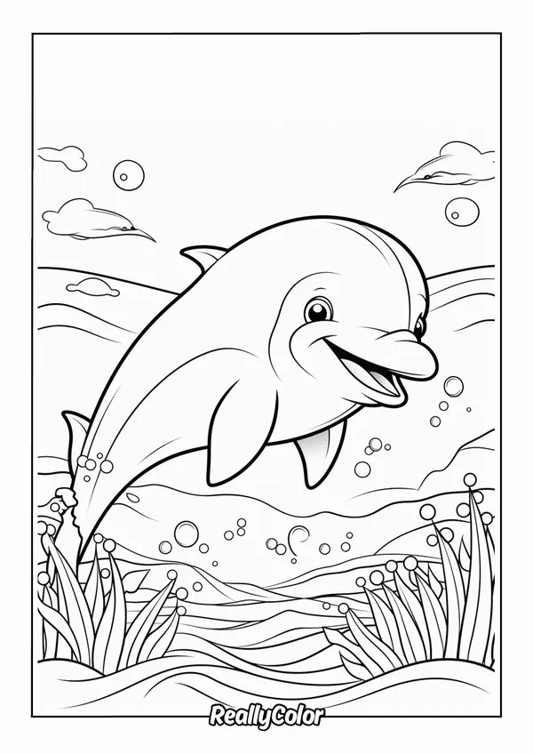 55 Tranh tô màu đại dương với cá heo và tàu thuyền xa