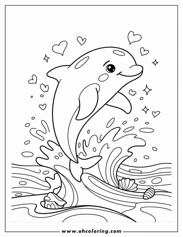 40 Hình vẽ tranh tô màu cá heo bơi cùng đàn cá nhỏ