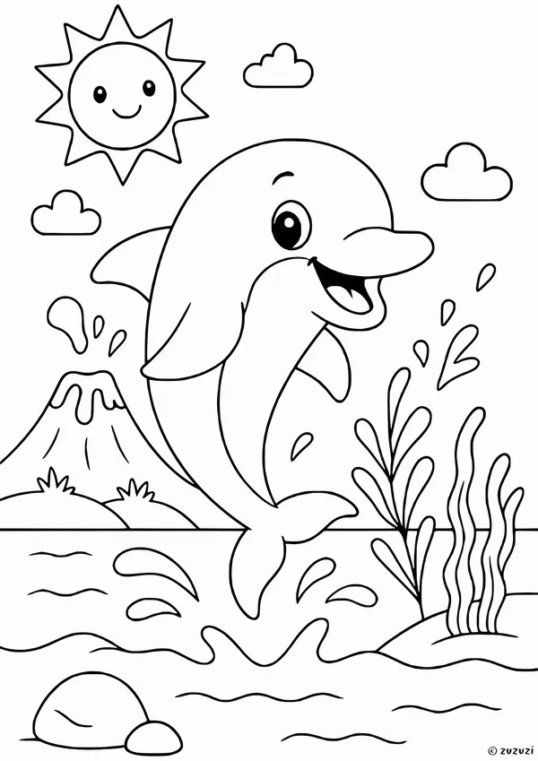 37 Tờ giấy tô màu cá heo thân bạc dưới ánh mặt trời