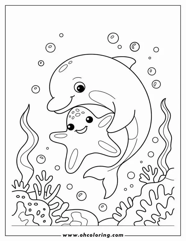 34 Bức tranh tô cá heo tung tăng trong làn nước trong