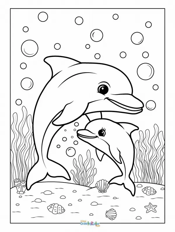 57 Bức tranh tô cá heo mẹ dạy con bơi thật cảm động