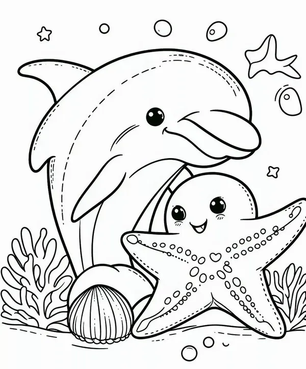 66 Bức tranh tô cá heo và sao biển dưới mặt trời