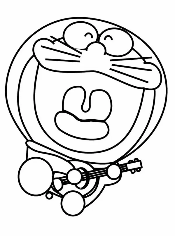 Bức tranh tô Doremon vẽ tranh bằng bút màu đỏ