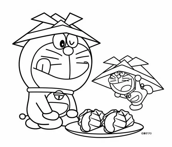 Hình tô Doremon bay bằng chong chóng tre qua bầu trời