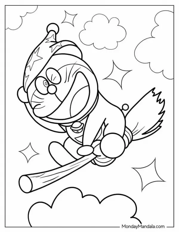 Tờ giấy tô màu Doremon chơi cầu trượt trong công viên