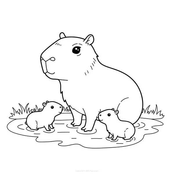 18 Trang tập tô capybara chibi đội mũ hoa dễ thương cực
