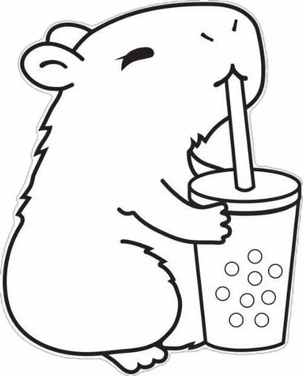 31 Trang tô màu capybara đang uống ly trà sữa