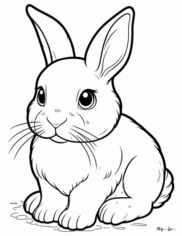 Tô màu sáng tạo thỏ trắng ngồi giữa đồng cỏ mát