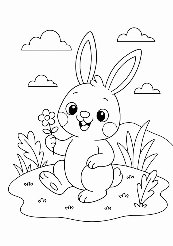 Hình vẽ tranh tô màu thỏ đáng yêu cho trẻ mầm non