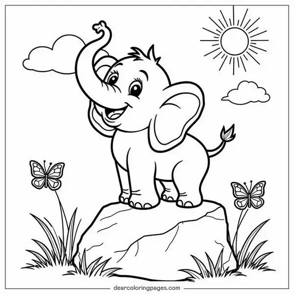 Hình tô voi mẹ cười hiền dắt voi con nhỏ