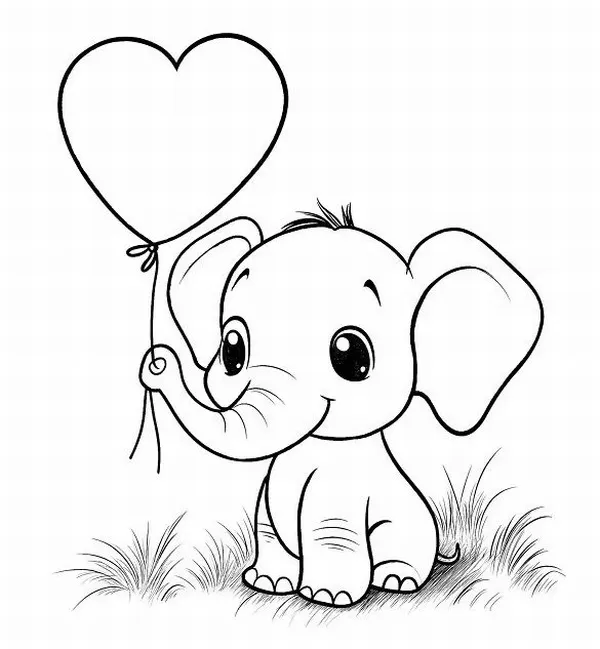 Tờ giấy tô màu voi con bên cây chuối lớn