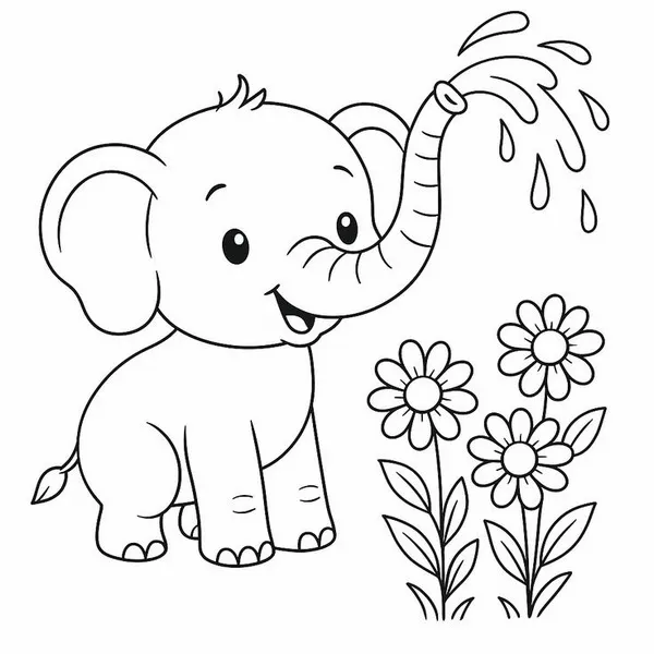 Mẫu tranh tô voi xám có tai to và vòi dài