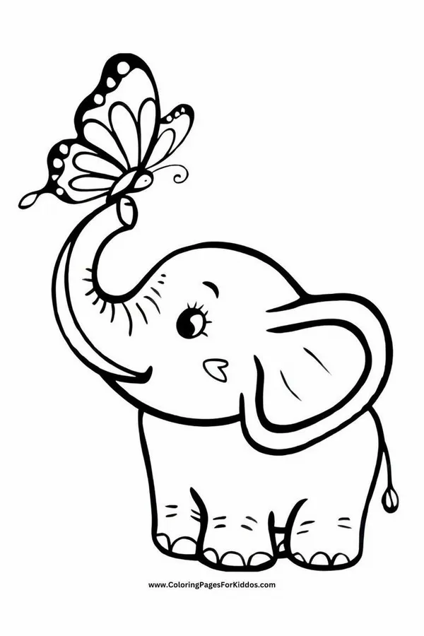 Bức tranh tô voi con đeo nơ xinh xắn đáng yêu