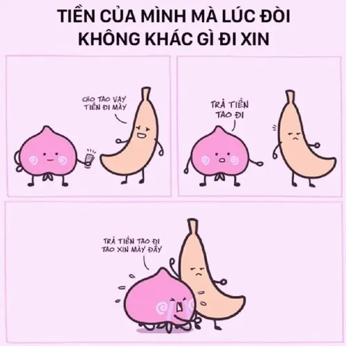 Meme đòi nợ mô tả chủ nợ cầm bảng số đỏ nhìn đầy bất lực